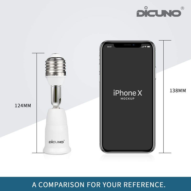 DiCUNO E26 to E26 Socket Extender (9.5CM/3.74IN Extension), Standard Screw Base, 165â„ƒ Heat-Resistant, Maximum Wattage 200W, Socket Base Extension Adapter, 180 Degree Bendable, 4-Pack - Image 3